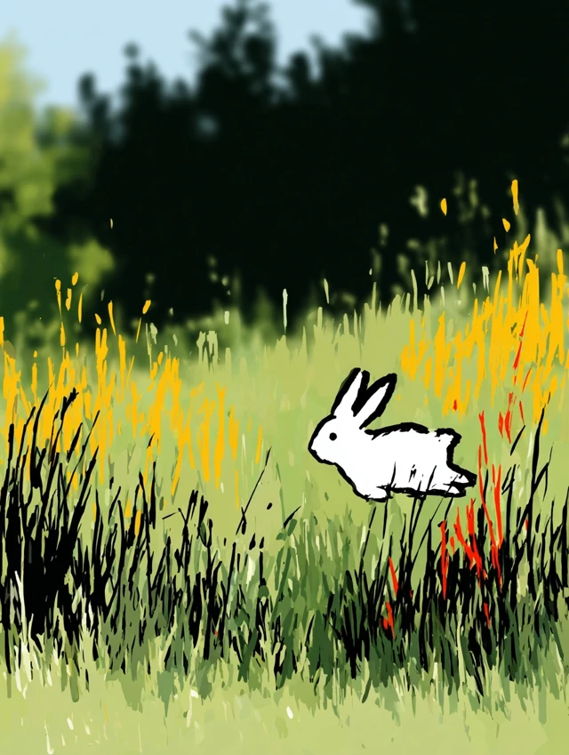 Cartoon Rabbit Leaping in Grass Illustration