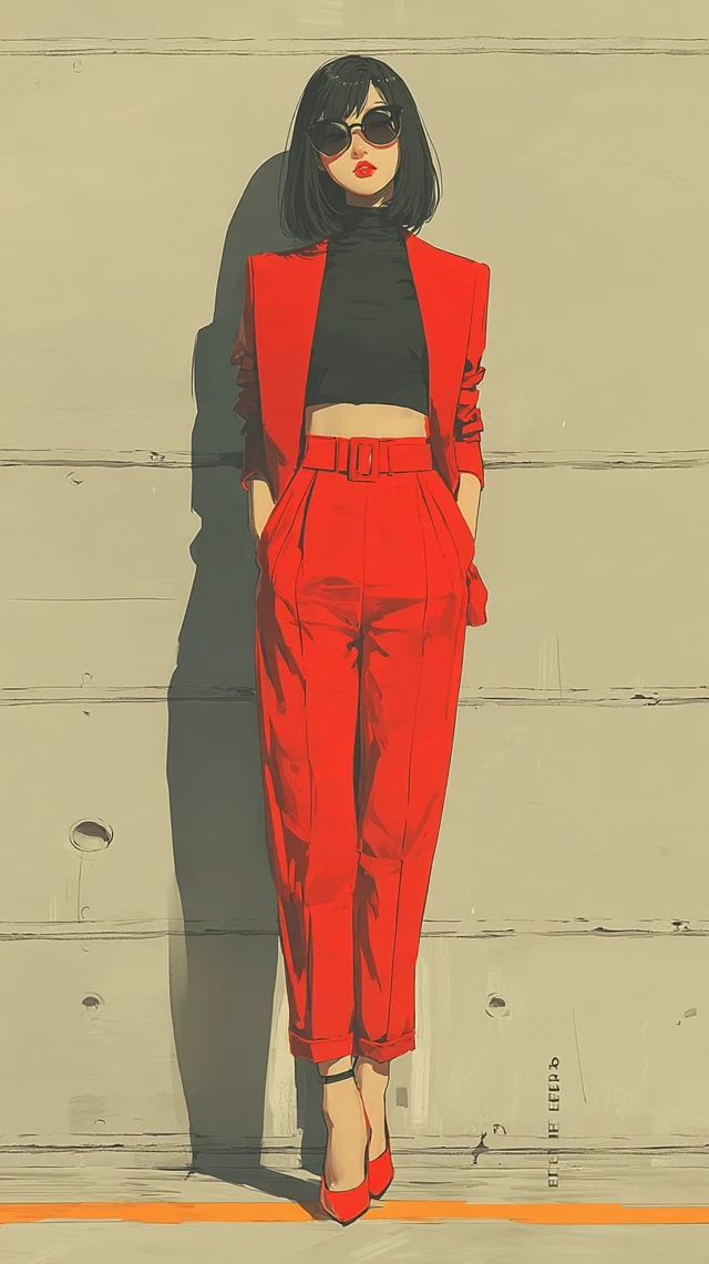 Anime Fashion Illustration in Red Suit