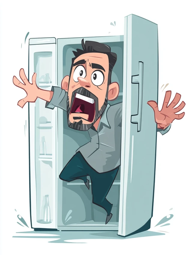 Cartoon Man Shocked by Empty Fridge