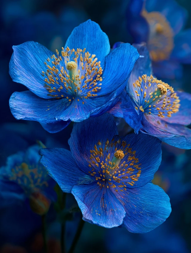 Blue Flowers with Golden Stamens Macro Photography