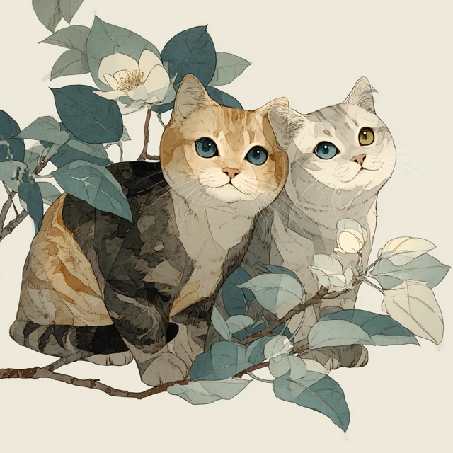 Cute Kittens Japanese Tattoo Style Illustration
