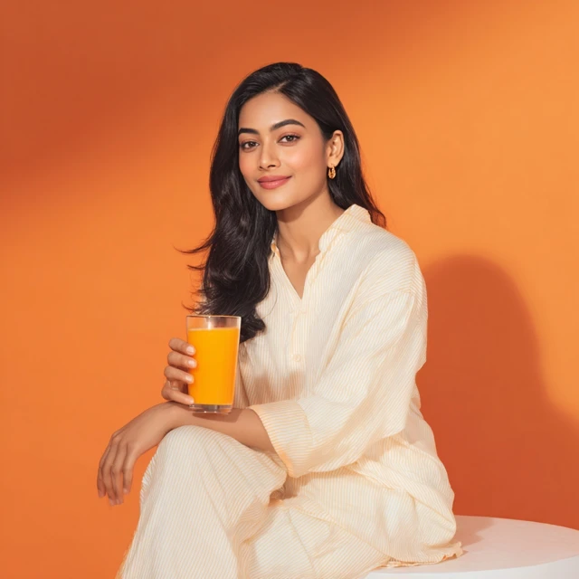 Bangladeshi Woman Enjoying Juice Healthy Lifestyle