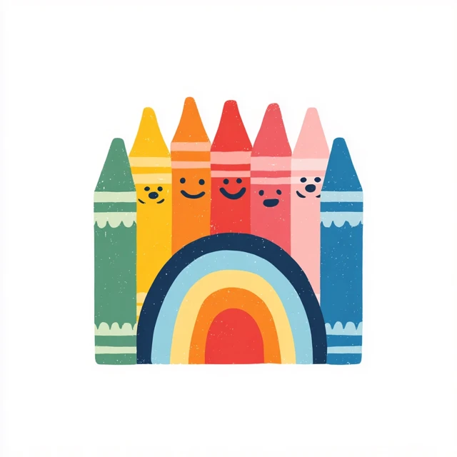 Children Rainbow Crayons Logo Preschool Kids