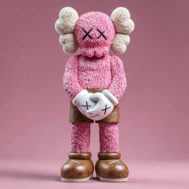 KAWS Figure 3D Render Pink Fur Cartoon