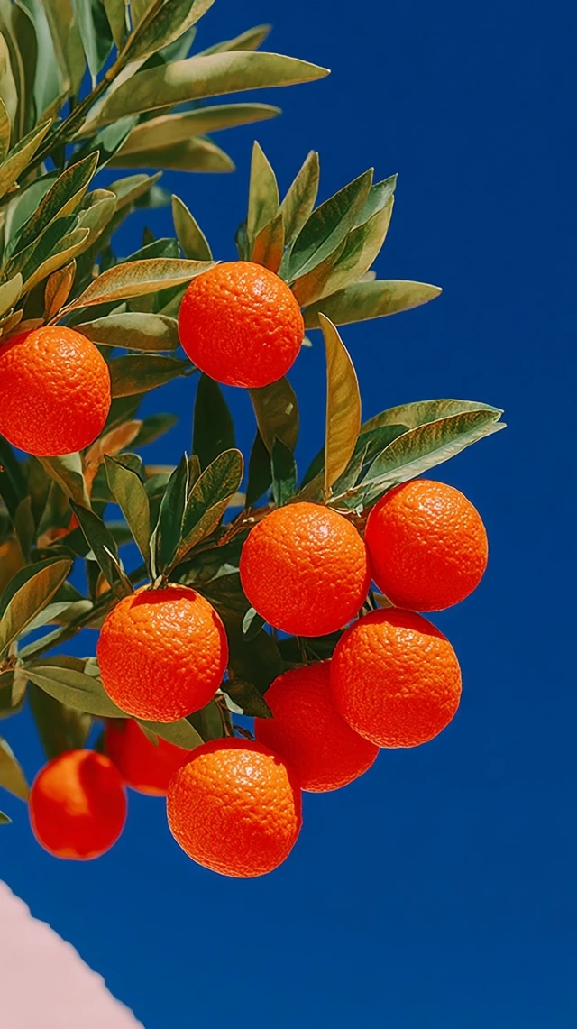 Orange Tree with Oranges and Blue Sky
