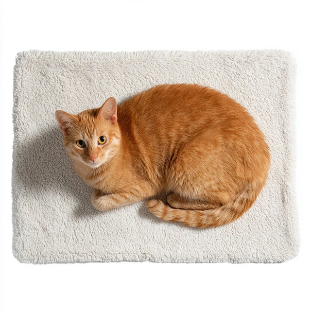 Cute Orange Cat on a Soft Cat Mat High Definition Photo