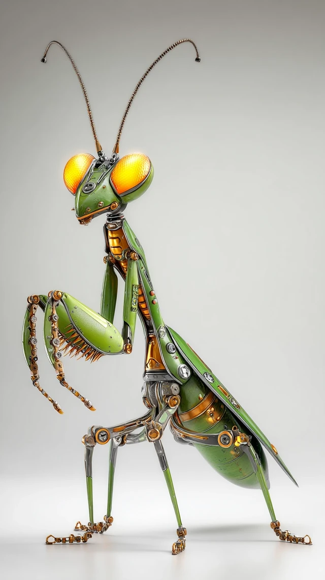 3D Cartoon Praying Mantis Metal Parts Pixar Style