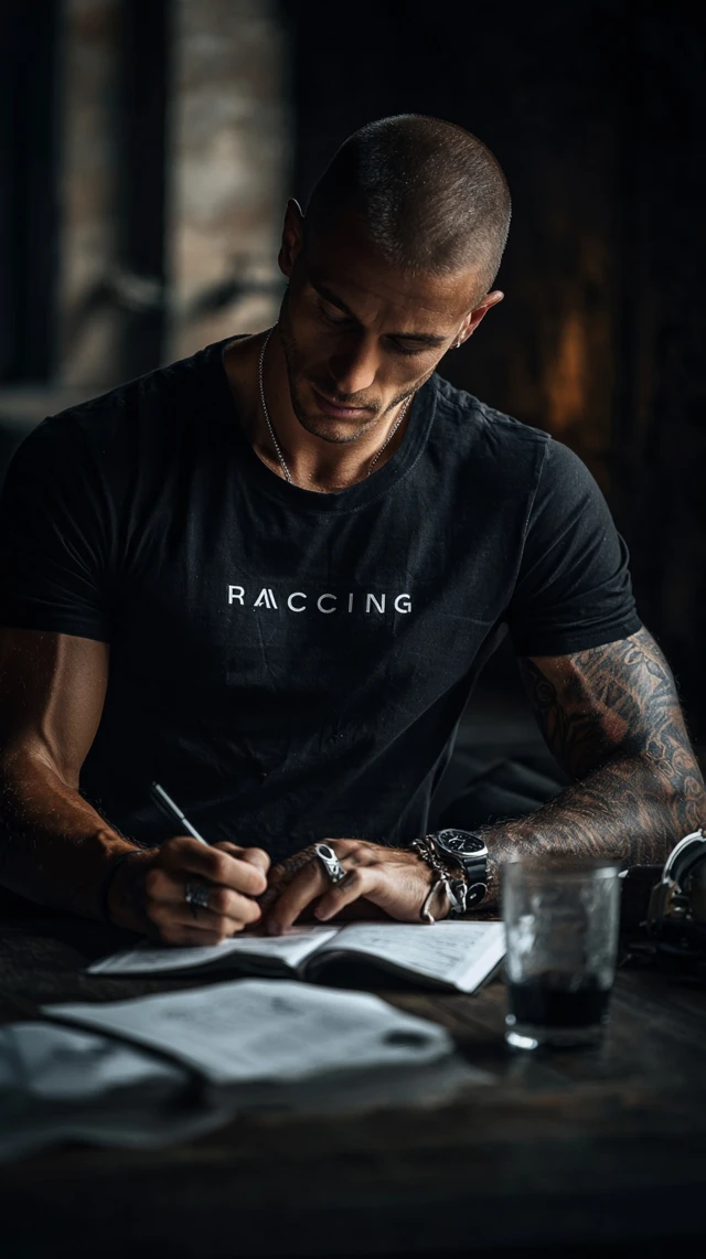 Man Writing RACING on TShirt Creative Photography