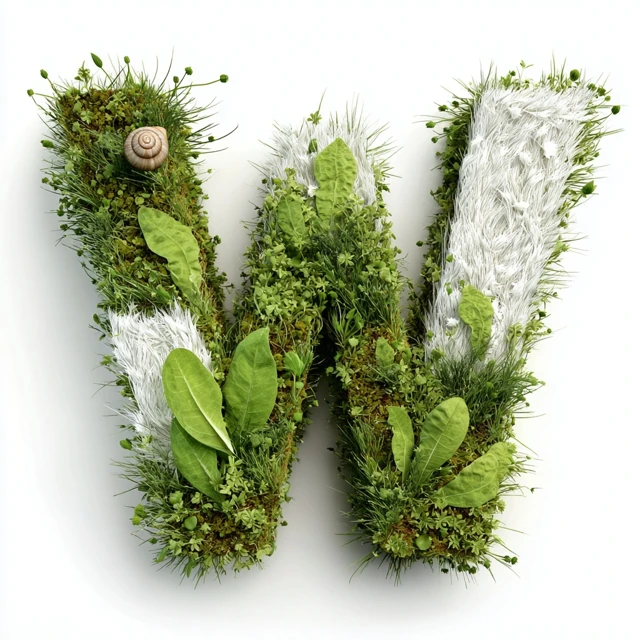 3D Letter W Made of Grass and Plants Nature Design