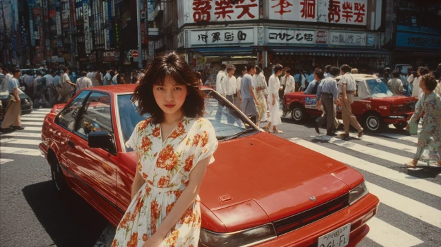 1980s Tokyo Street Scene Honda Integra Woman