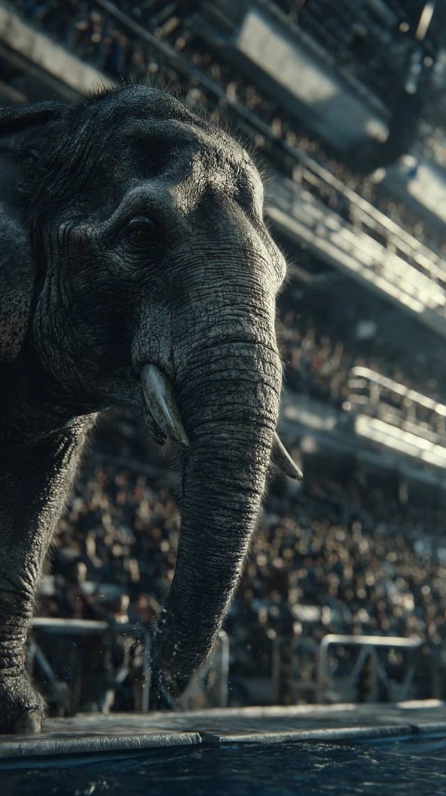 Elephant on Dive Board Olympic Scene