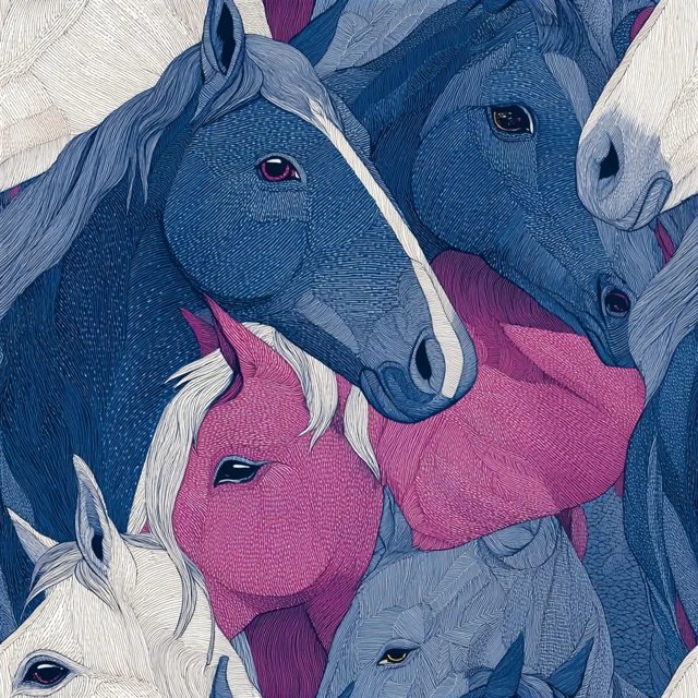 Klimt Inspired Horses Monochrome Sketch Art