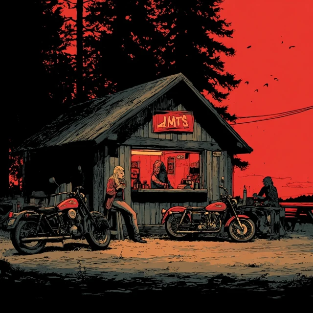 Lake Bodom Crossroads Kiosk Motorcycle Scene