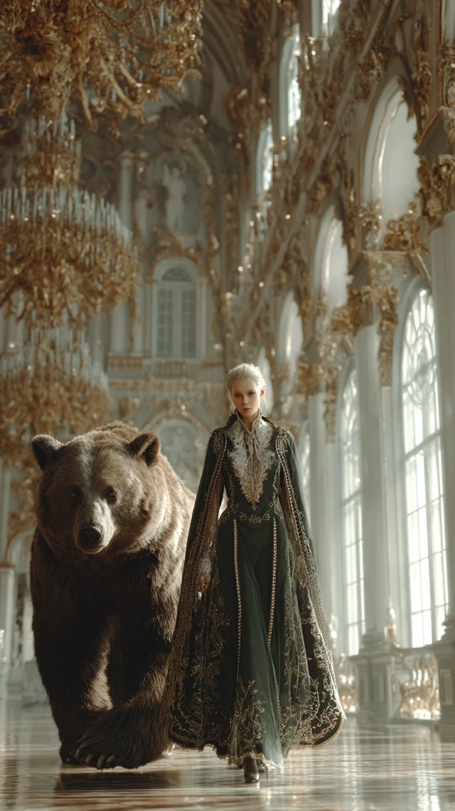 Russian Empress and Bear Royal Palace Portrait
