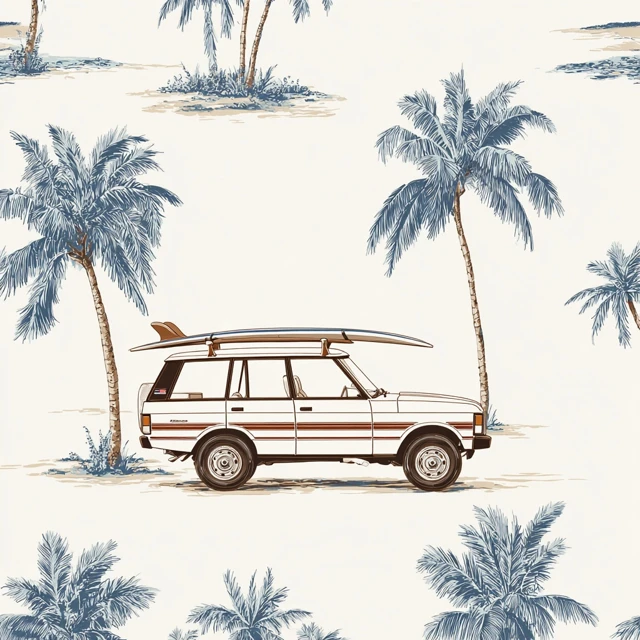 Summer Surf SUV on the Beach Illustration