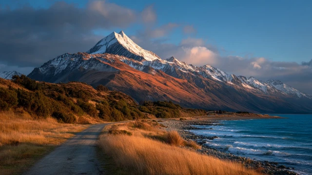 New Zealand Mountain Landscape Golden Hour Road