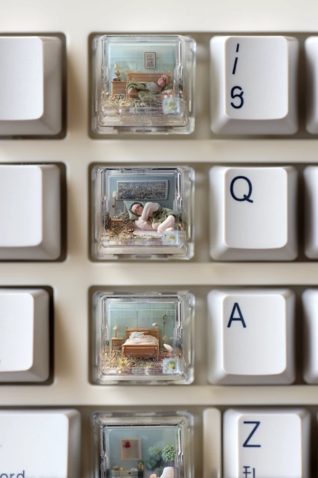 Miniature Bedrooms Inside Keyboard Keycaps