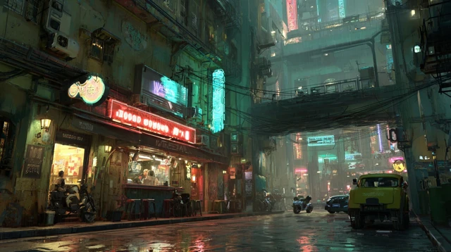 Cyberpunk City Street Scene WLOP Art