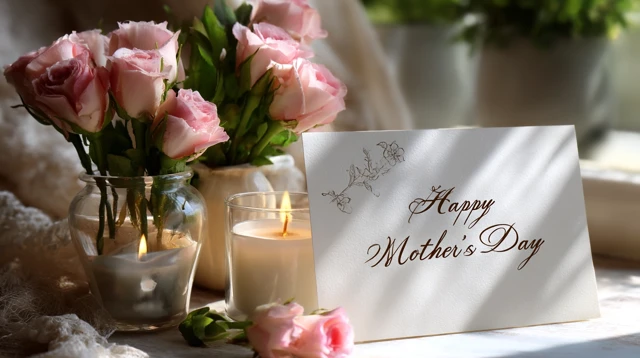 Mothers Day Card with Roses and Candlelight