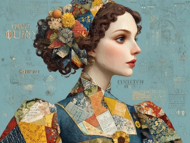 Naive Surreal Illustration Country Queen in Renaissance Gown
