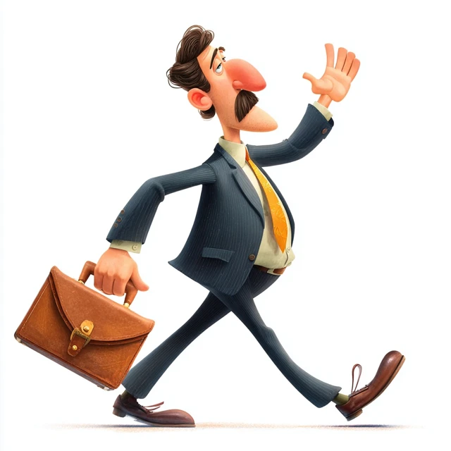 Cartoon Businessman Walking with Briefcase