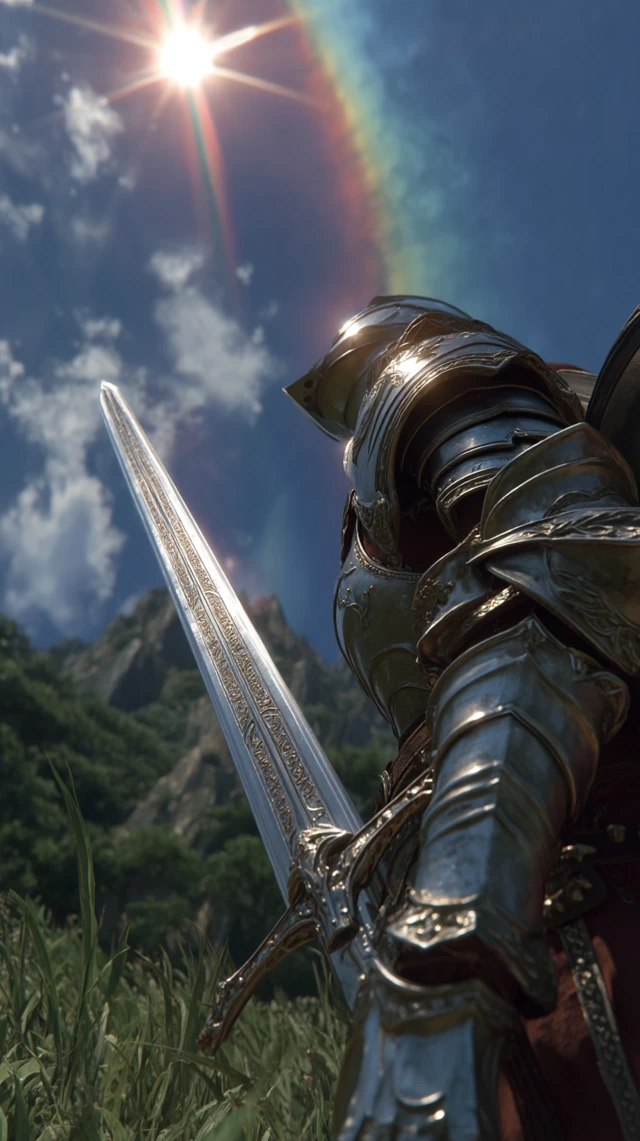 Knight with Rainbow Fantasy Scene