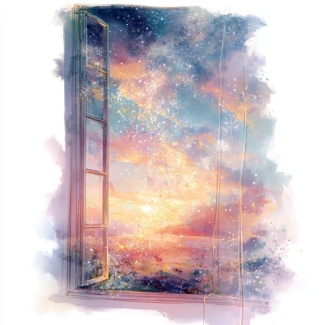 Sunset Bedroom Window Illustration Pastel Colors 4K