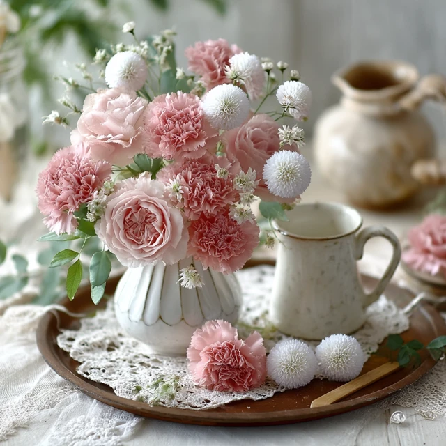 Vintage Floral Arrangement: Roses, Carnations, and More