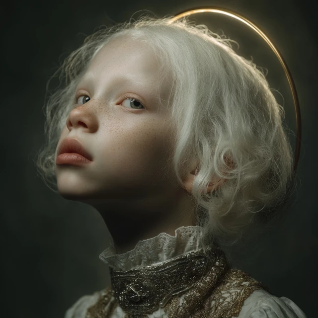 Albino Girl with Halo Dramatic Portrait