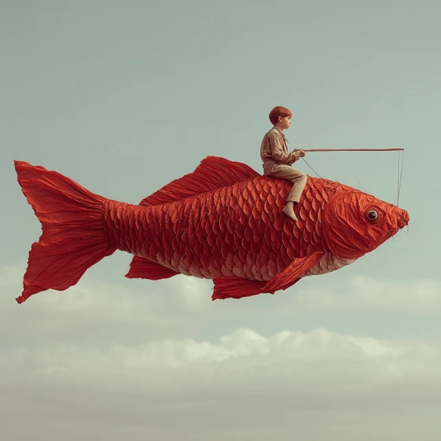 Boy Riding Red Carp Streamer Cinematic