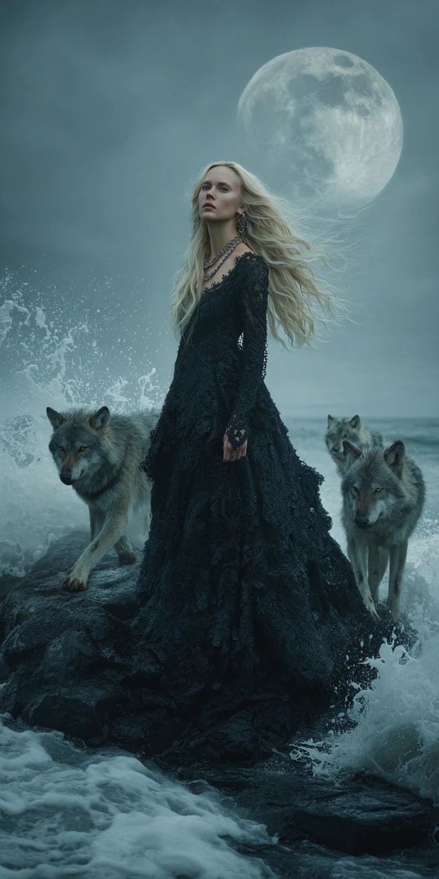 Gothic Romance Woman Wolves Moon Moonlight
