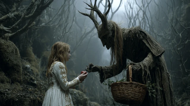 Forest Spirit and Girl Dark Fantasy Scene