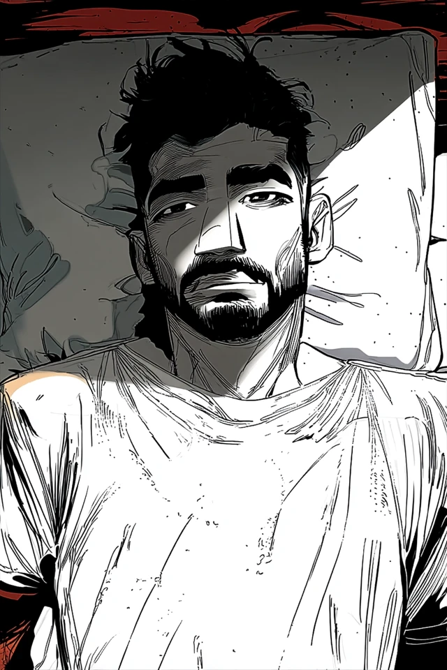 Graphic Novel Style Arab Man in Bed