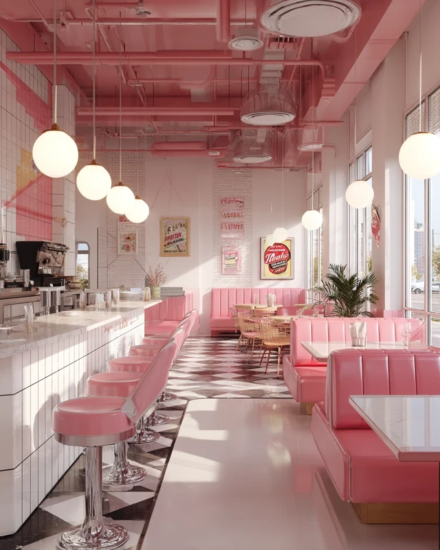 Pink Waffle Cafe Restaurant Interior Design