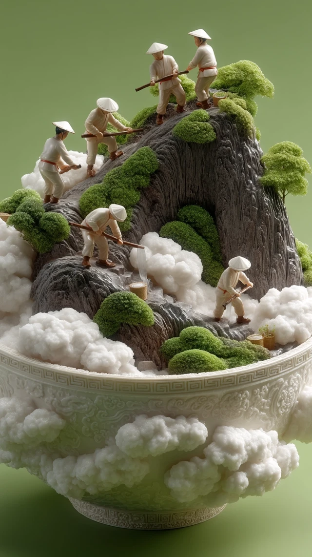 Miniature Chinese Landscape in Ceramic Bowl