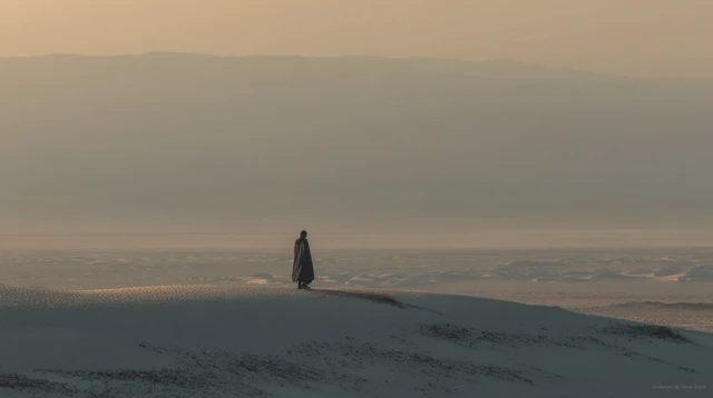 Solitary Figure Walking Desert Dunes Photography