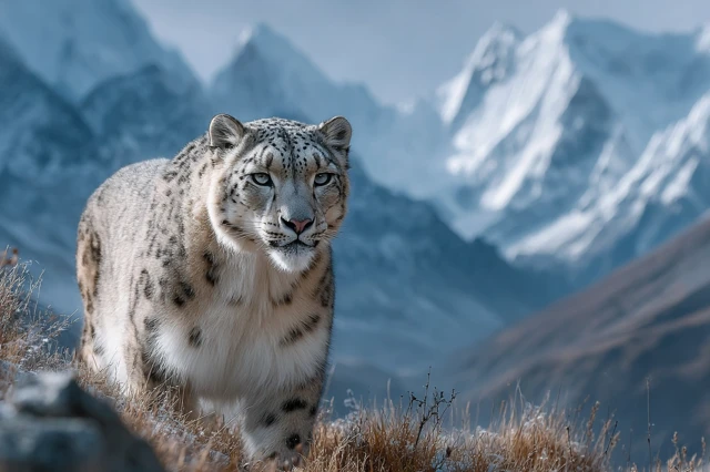 Snow Leopard in the Mountains Majestic Portrait