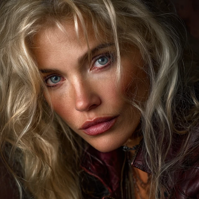 Mature Woman Portrait Intense Blue Eyes Blonde Hair