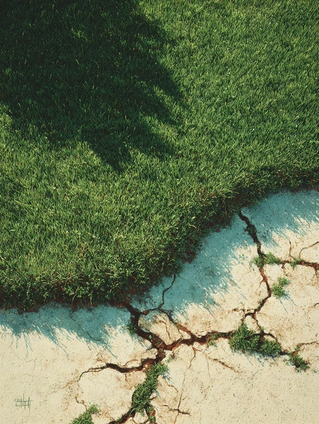 Photorealistic Lawn with Dry Cracked Earth
