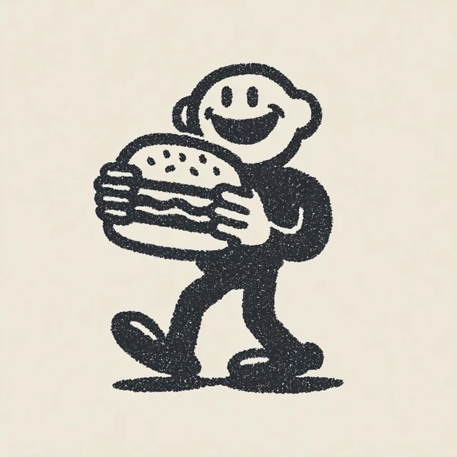 Vintage Cartoon Mascot with Burger Retro Design