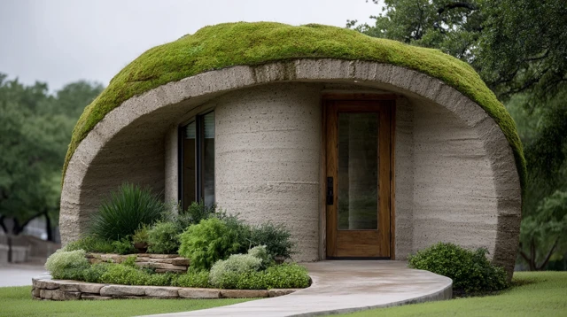 Eco Friendly Spiral House with Moss Covered Roof