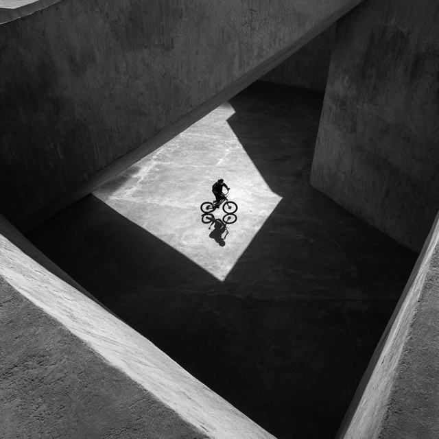 Mountain Biker in Abstract Geometric Structure