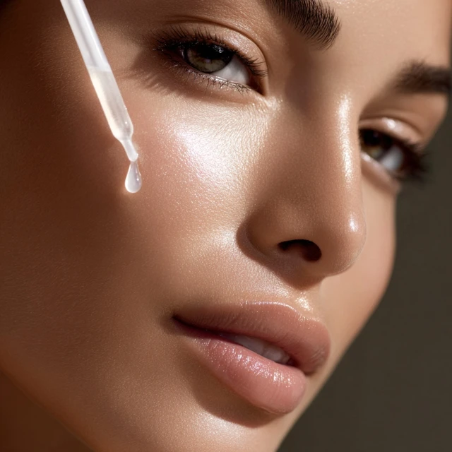 Luxury Skincare Serum Droplet on Beautiful Face