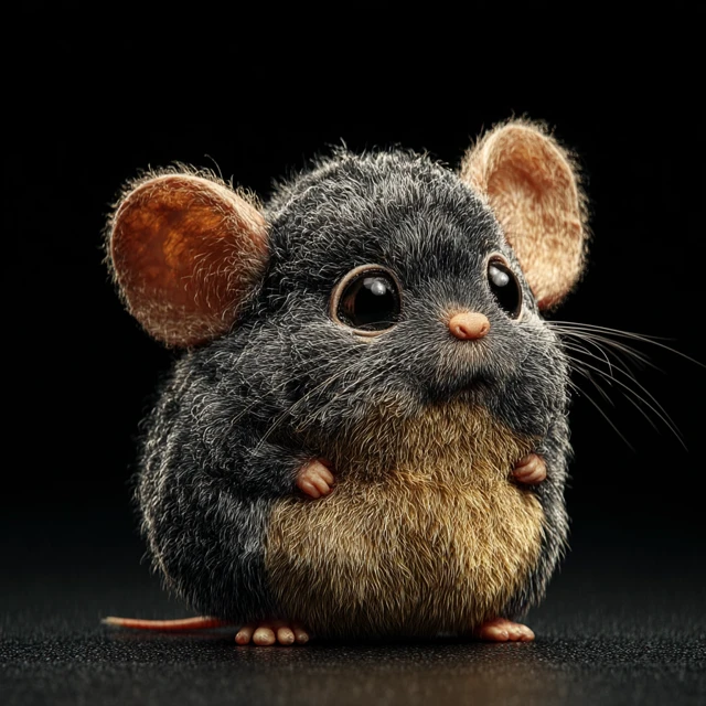 Cute Chibi Mouse Cartoon Character on Black Background