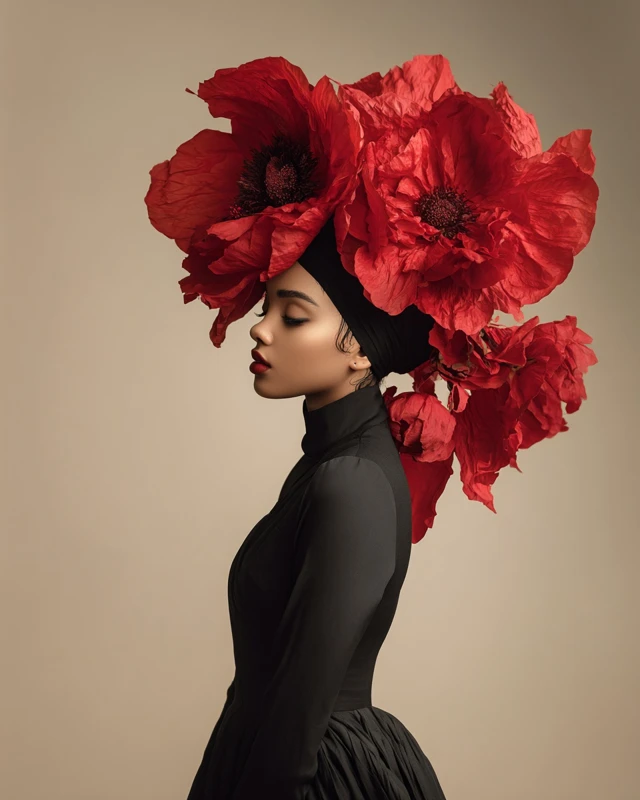 Woman with Red Poppies Fashion Portrait