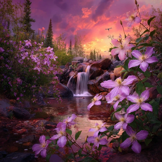 Clematis Waterfall Sunset Photography