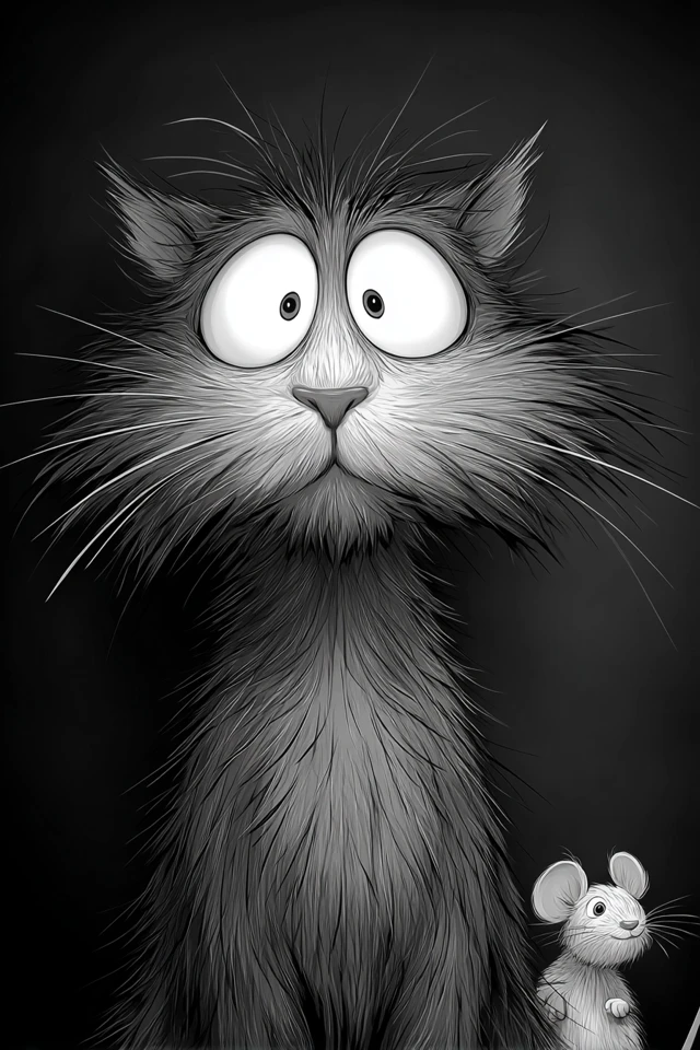 Cartoon Cat and Mouse Funny Art