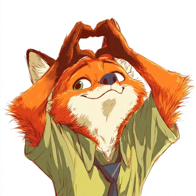 Nick Wilde Zootopia Anime Heart Hands Up