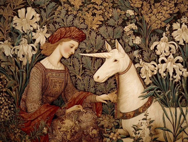 Medieval Art Lady and the Unicorn Illustration
