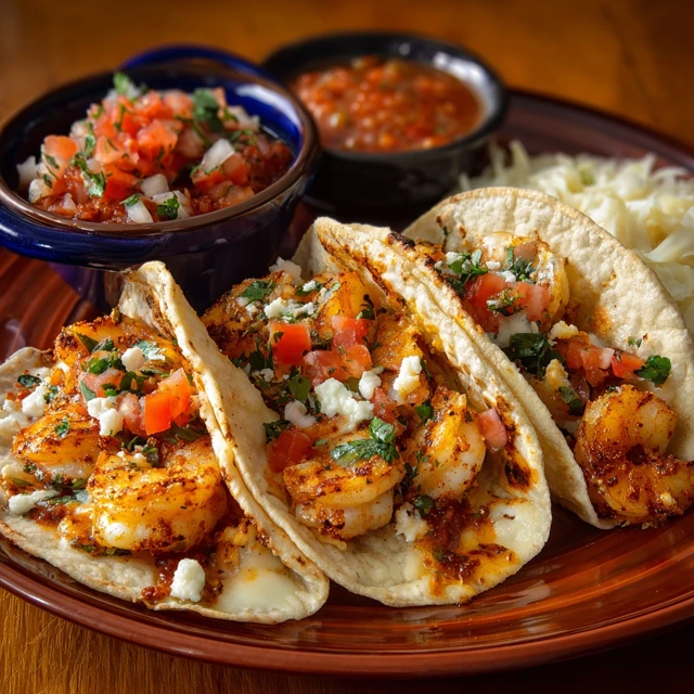Shrimp Tacos with Cheese Pico de Gallo and Special Sauce